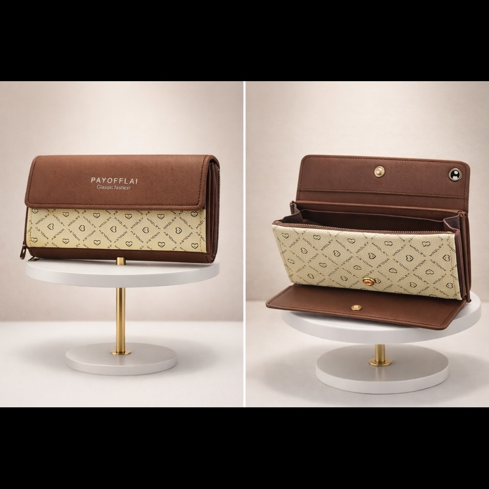 Woman brown multiple compartment wallet fashion wallet elegant stylist every day